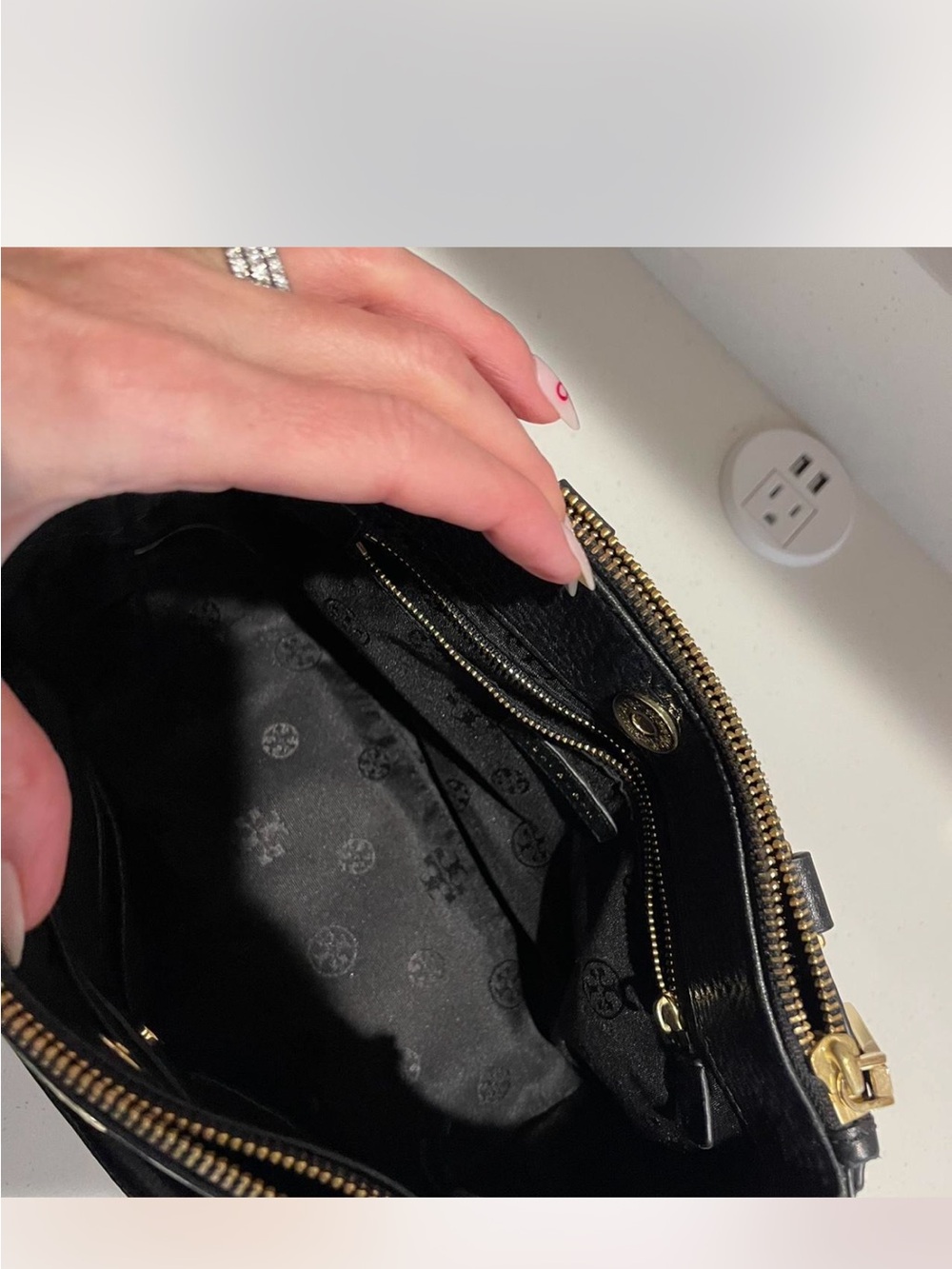 Tory Burch Black Pebbled Leather Double-Zip Crossbody Bag - Picture 2 of 4